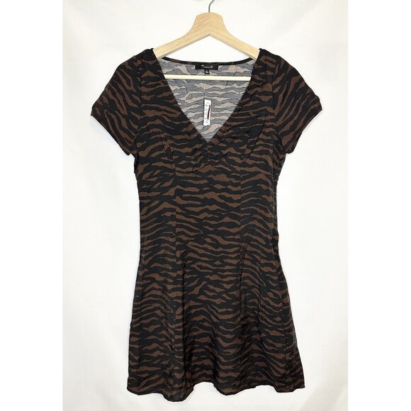 MADEWELL V-Neck Mini Dress Abstract Animal Print True Black SIZE‎ 00 NWT - Picture 3 of 11